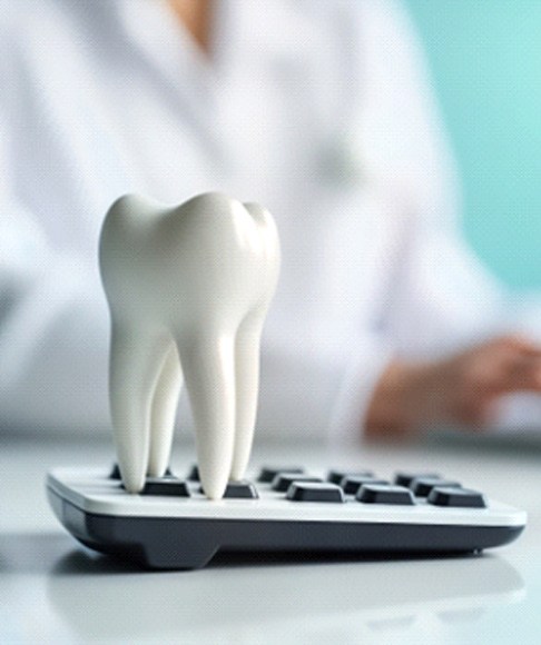 Tooth model sitting on top of calculator